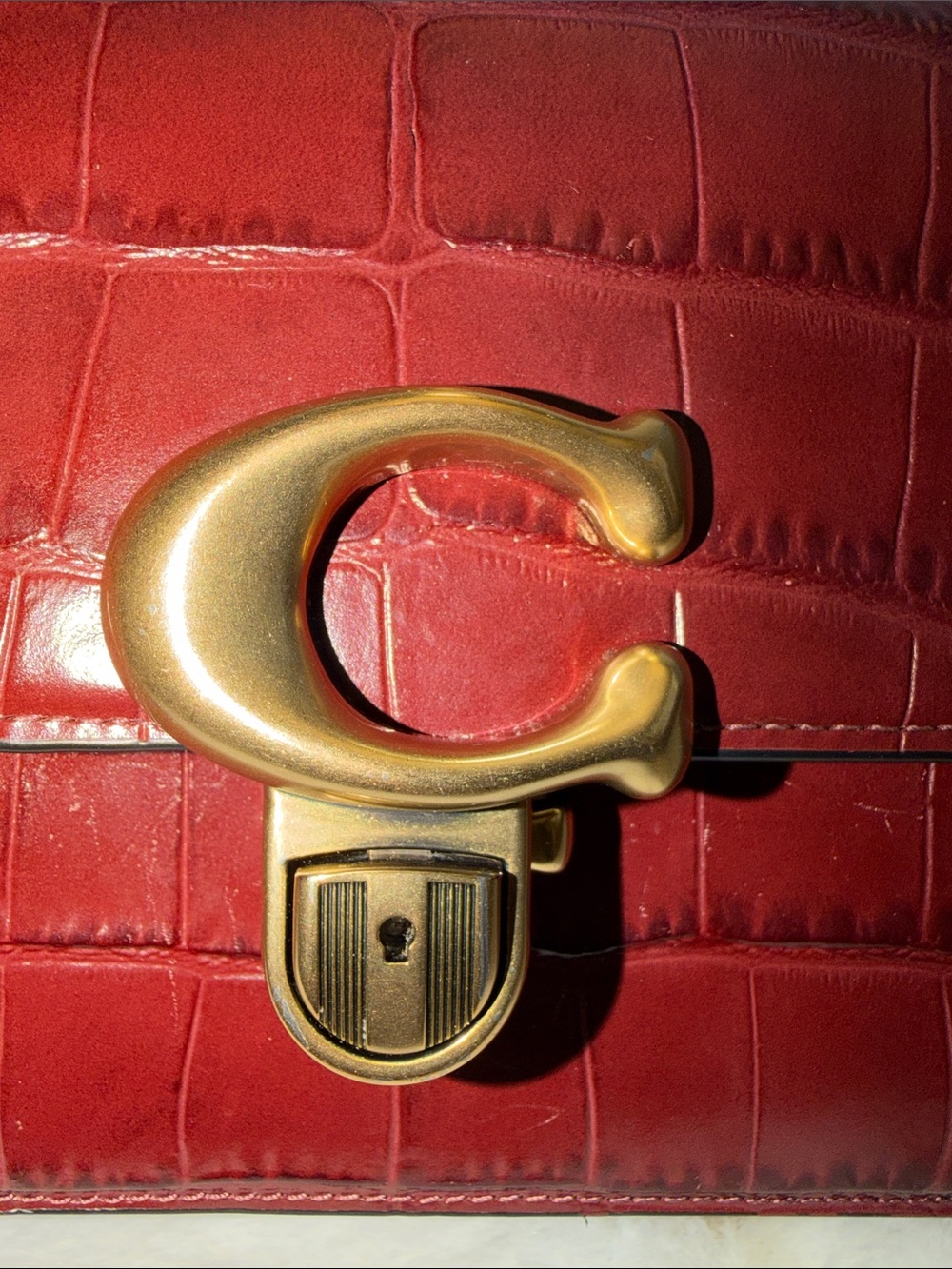 Coach Croc-Embossed Leather Crossbody in Burgundy with Gold Hardware - Picture 2 of 8